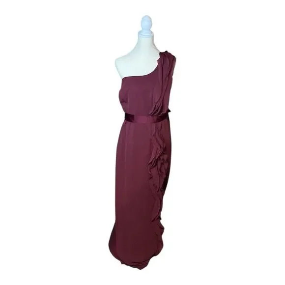 White By Vera Wang Ruffle Floral Wedding Guest Flowy Dress Burgundy US 18 - Picture 1 of 7
